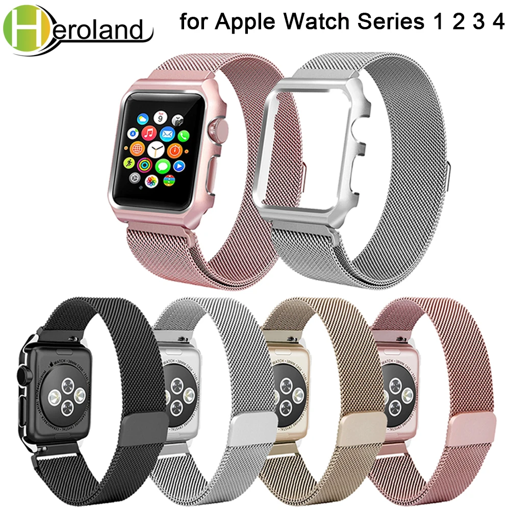 

luxury Milanese Loop Bracelet Stainless Steel band For Apple Watch series 1/2/3 42mm 38mm watch strap for i watch series +case