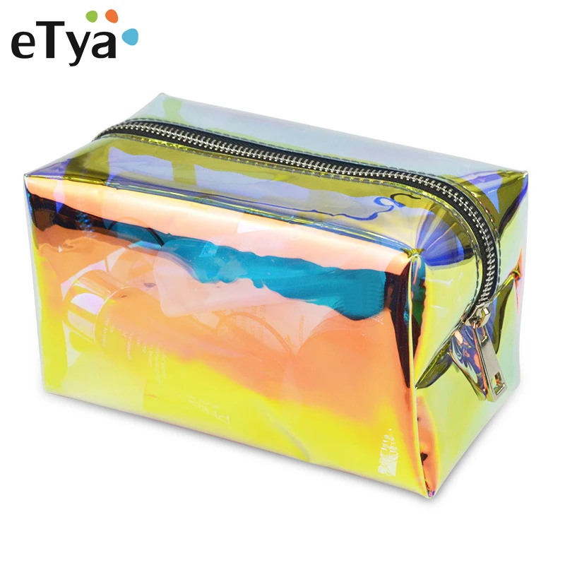 

eTya Women Laser Transparent Cosmetic Bag Make Up Tote Bag Zipper Makeup Bags Fashion PVC Travel Organizer Toiletry Wash Case