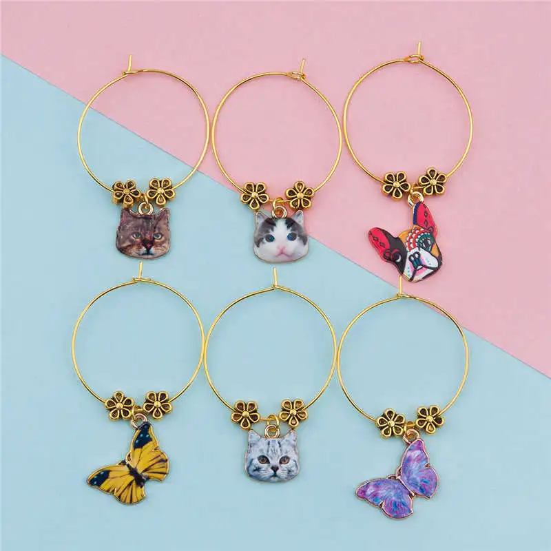 

DoreenBeads Wine Glass Mark Table Decorations Animal Cat Wine Glass Charms Party Wedding Christmas Random 5.6x3cm-4.7x3cm 1Set