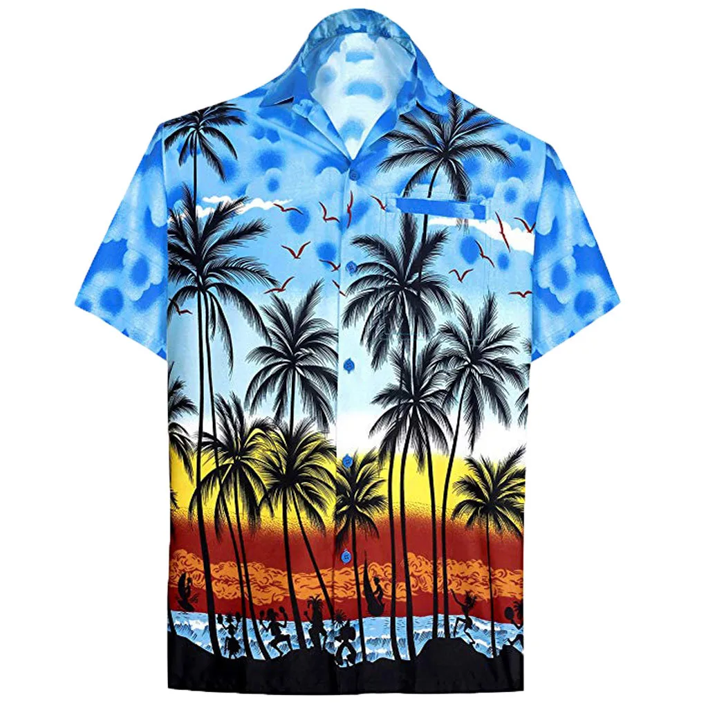 Гавайская рубашка, Мужская блузка с коротким рукавом, быстросохнущая Повседневная рубашка на пуговицах, с принтом, пляжный топ, Sreetwear camisa hombre camisa masculina - Цвет: Blue