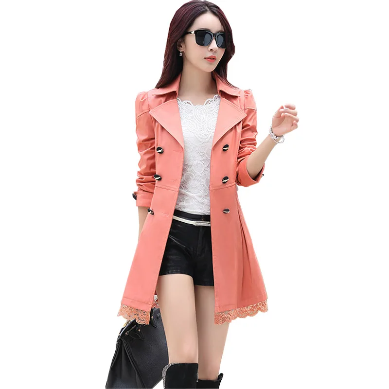 

2019 Spring Autumn New Women's Jacket Korean Version Thin Section Long-sleeved Solid Color Female Long Windbreaker Jackets Women