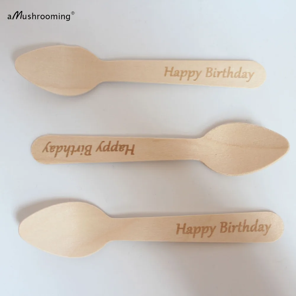 x100 Happy Birthday Spoons Mini Spoons Vintage Theme Wooden Spoons