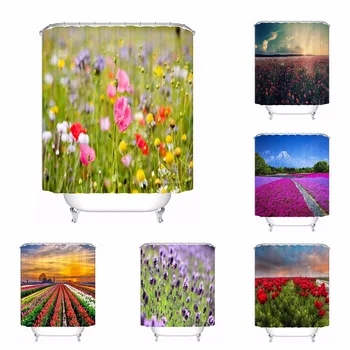 

Custom Flower Field Lavender Fabric Bath Curtain Bathroom Mildewproof Waterproof Polyester Shower Curtain#180417-02-100