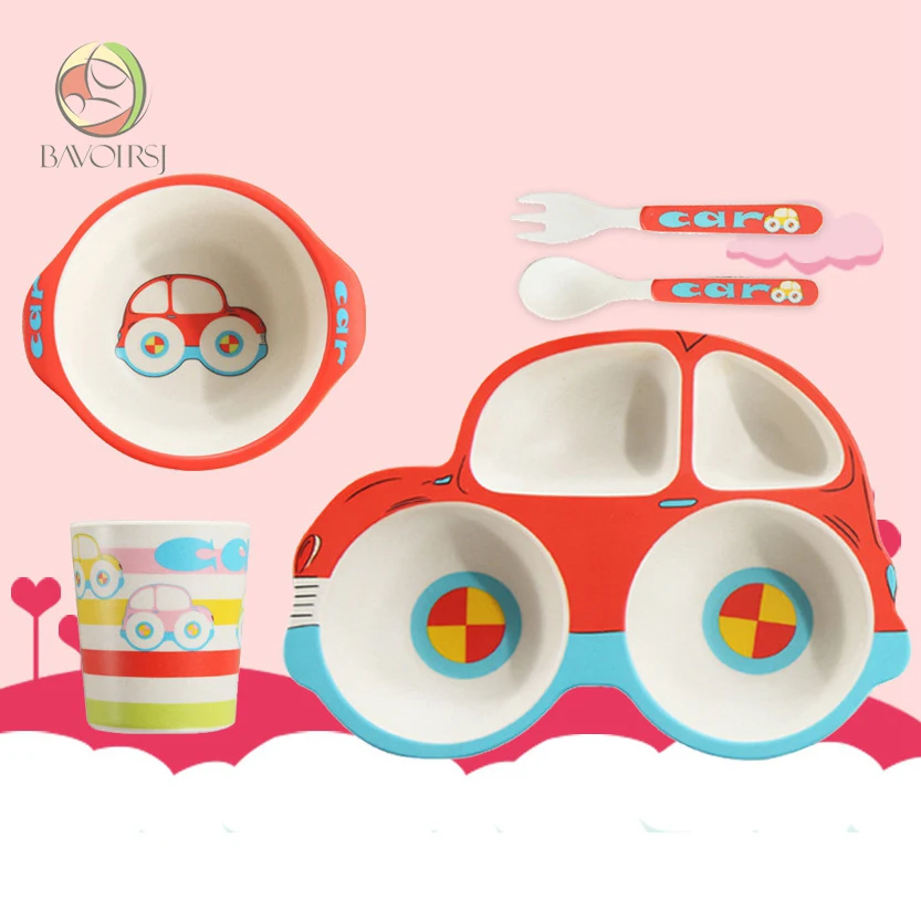 

Kids Feeding Set Lunch Cartoon Safe Colorful Bamboo Fiber Bowl Dishes 3pc/lot For Baby Feeding T0036