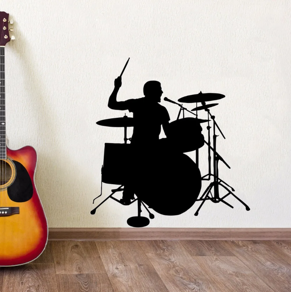 Drummer Silhouette Wall Sticker Drum Player Wall Decal Music Room Decor
