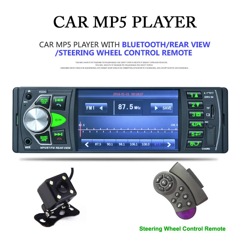 

4022D 1Din Car Multimedia MP5 Video Player Auto Radio Audio Stereo FM Bluetooth TFT Screen Support Steering-Wheel Control Camera