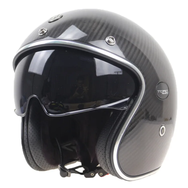 Кельвер углеродного волокна мотоциклетный шлем гривна 3/4 открытый шлем DOT ECE утвержденный велосипед casco - Цвет: black