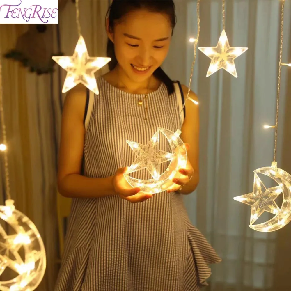 

FENGRISE EU220V Star Moon LED String Light Ramadan Decor For Home Eid Al Adha EID Mubarak Wedding Birthday Party Decor Supply
