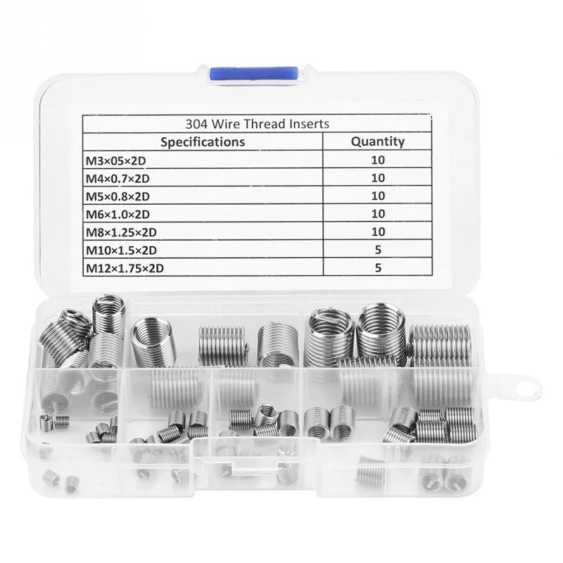Ochoos M3-M12 60Pcs/Set Thread Repair Insert Stainless Steel SS304 Coiled Wire Inserts Helical Screw Threaded Insert Best Price New 