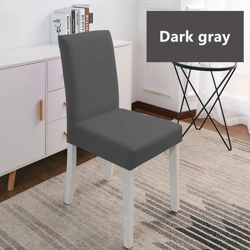 Dark Gray 20 Color Solid Color Chair Cover Spandex Stretch Elastic Slipcovers Chair Covers For Dining Room Kitchen Wedding Banquet Hotel - Цвет: Dark Gray