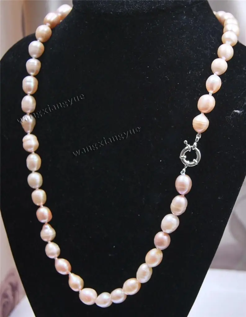 

DT43 QR35 FREE shipping>>>>>Long 24" Big 10-11MM Rice Shape Pink akoya cultured pearl necklace 6.07