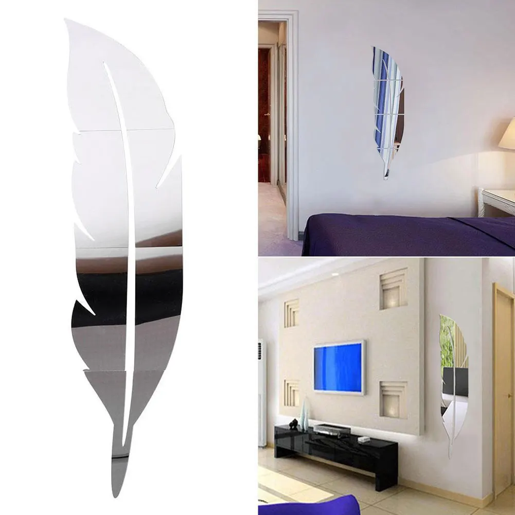 

3D Mirror Wall Sticker DIY Modern Plume Acrylic Mirror Effect Wall Stickers Room Decoration Home Decor Livng Room Bathroom Decor