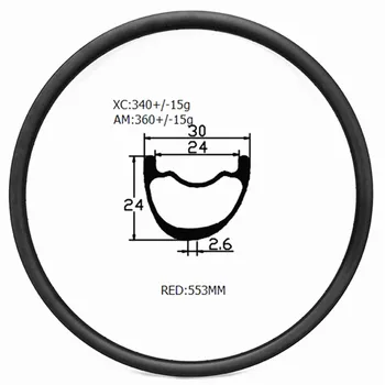 

Graphene carbon mtb disc rims 27.5er 30x24mm tubeless mtb disc rim asymmetry carbon mtb rims 650b bicycle rim XC 340g bike wheel