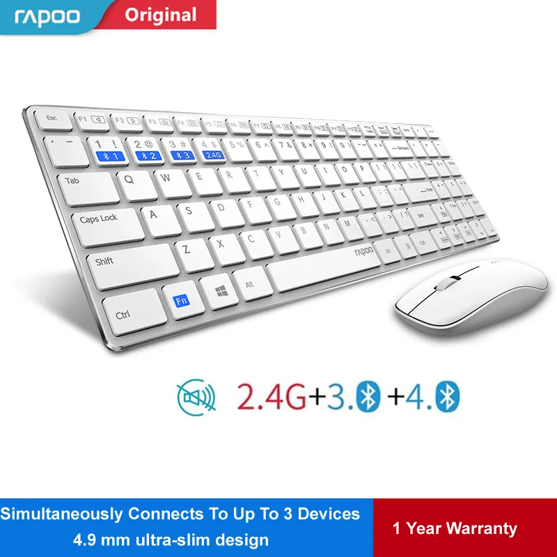 Rapoo 9300 м Multi-mode молчат тонкий Беспроводной клавиатура Мышь Combo Bluetooth 3,0 и 4,0 РФ 2,4 г переключатель между 3 устройств связи