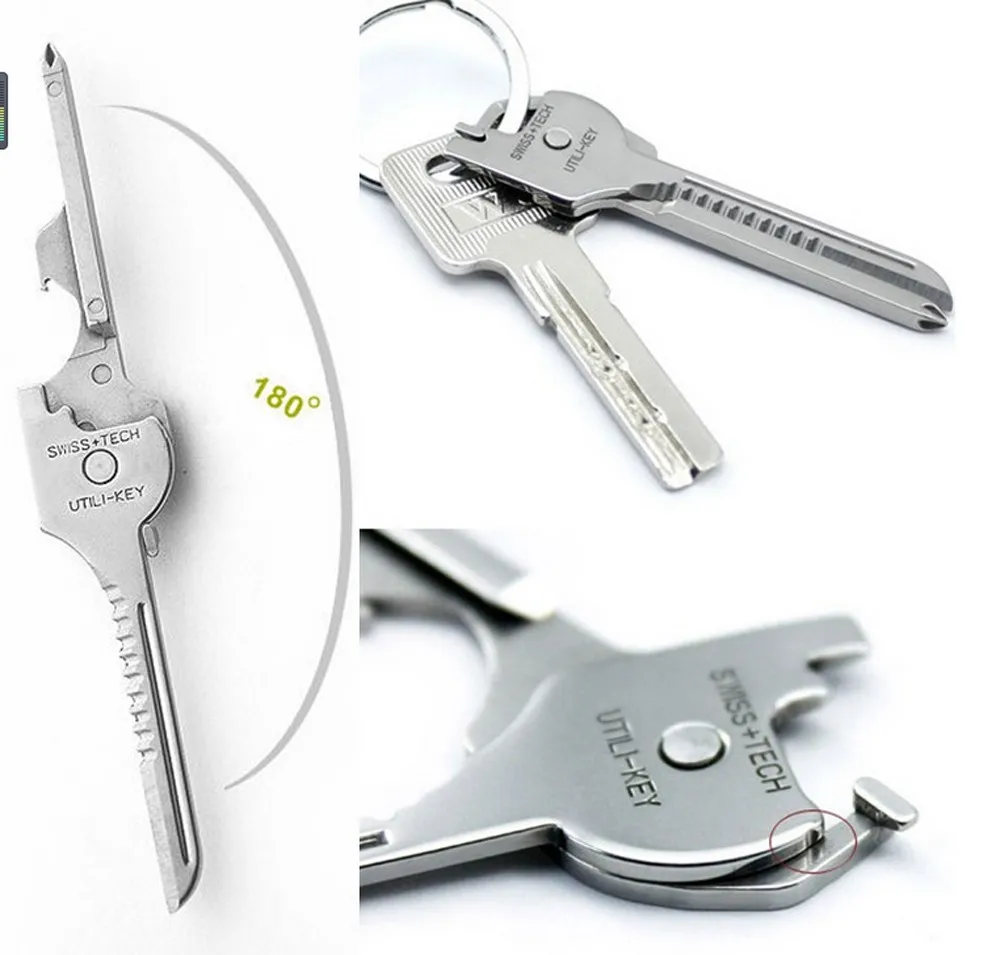 1pcs Stainless Steel 6 In 1 Multi Tool Keychain Utiliity Camping Swiss Pocket Survival Knife