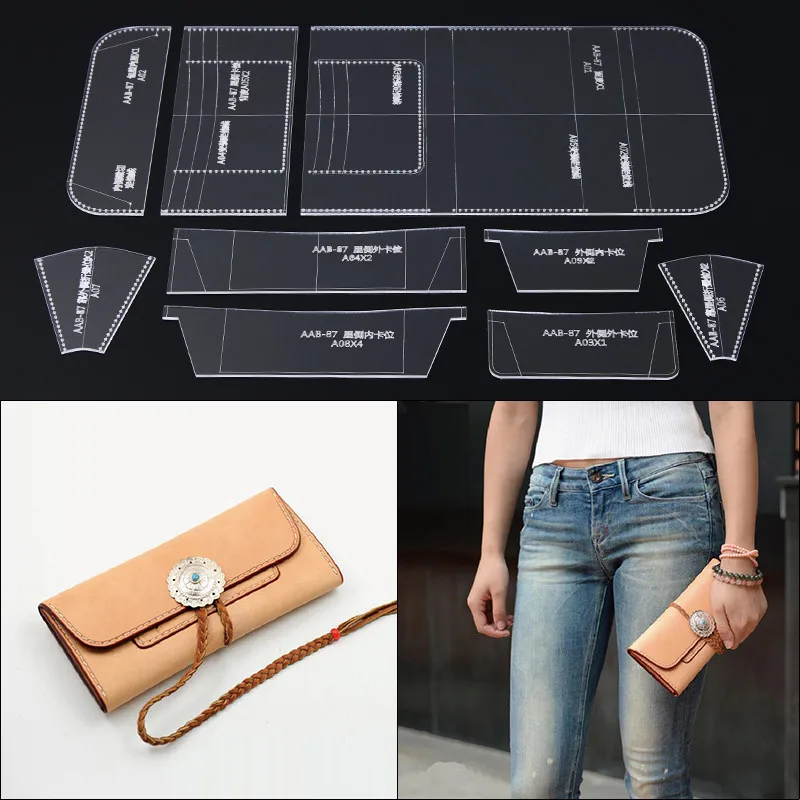 

1set Long wallet edition pattern acrylic durable template handmade leather DIY design wallet edition Leather Tool 19*10*2cm