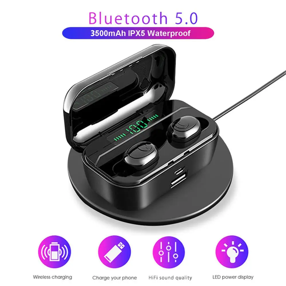 Беспроводные стереонаушники Bluetooth наушники 5,0 в ухо наушники HiFi Звук с 3500 мАч Powerbank зарядная коробка для IOS Android