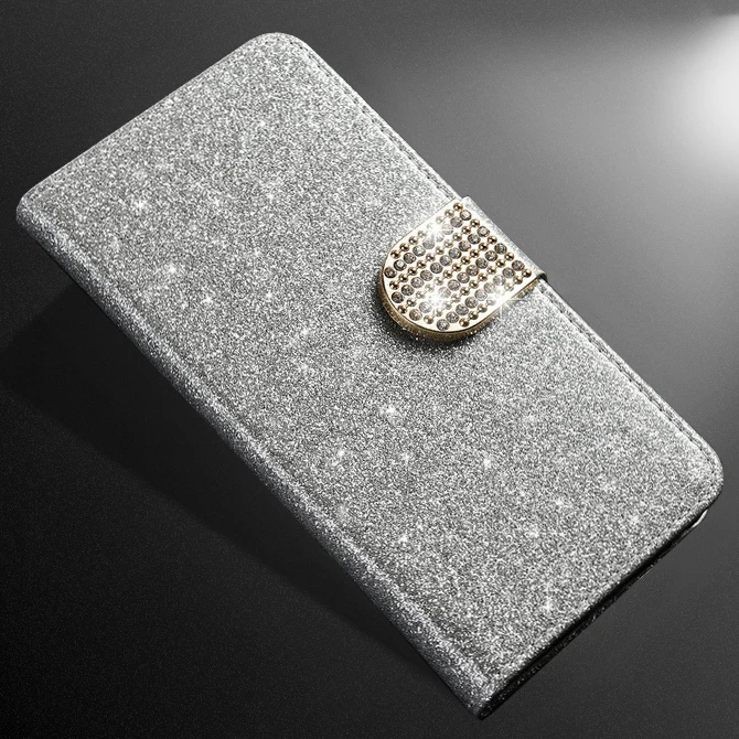 Для Xiaomi Redmi 5 Plus Note 5 7 Pro Go Note 4A 6A Чехол Флип роскошный блестящий PU кожаный чехол для телефона чехол сияющий как бриллианты - Цвет: silver diamond