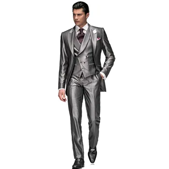 

Custom Made One button Peak Lapel Groom Tuxedos Groomsmen Men Wedding Suits Prom Suits Men Suits (Jacket+Pants+Vest)