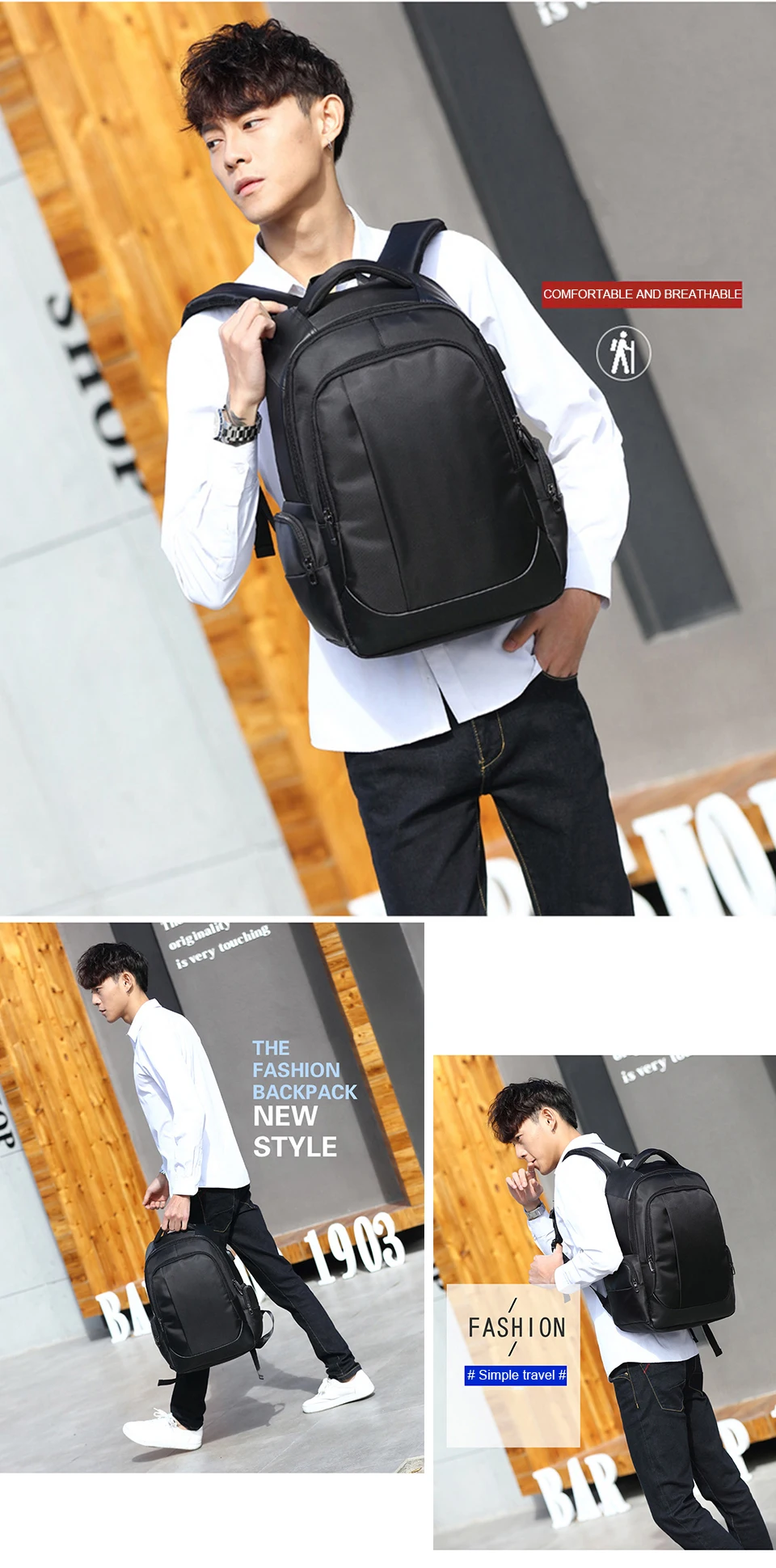 12 Business Men Backpack External USB Backpacking Waterproof School 15.6'' Laptop Travel Bagpack 20L Large Capacity Male Back Pack