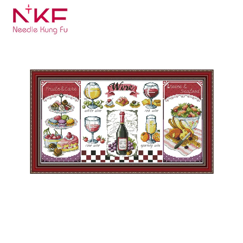 

New NKF Cross Stitch Kits Red Wine and Desserts Cross Stitch Kits Printed Fabric 11CT 14CT Counted Cross Stitch DIY Home Decor