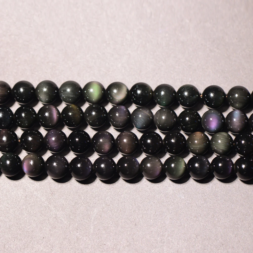 Natural Stone Black Obsidian Round Spacer Loose Rainbow Eye Beads For DIY Jewelry Making Women&ampMen Bracelet Necklace 2mm-20mm | Украшения