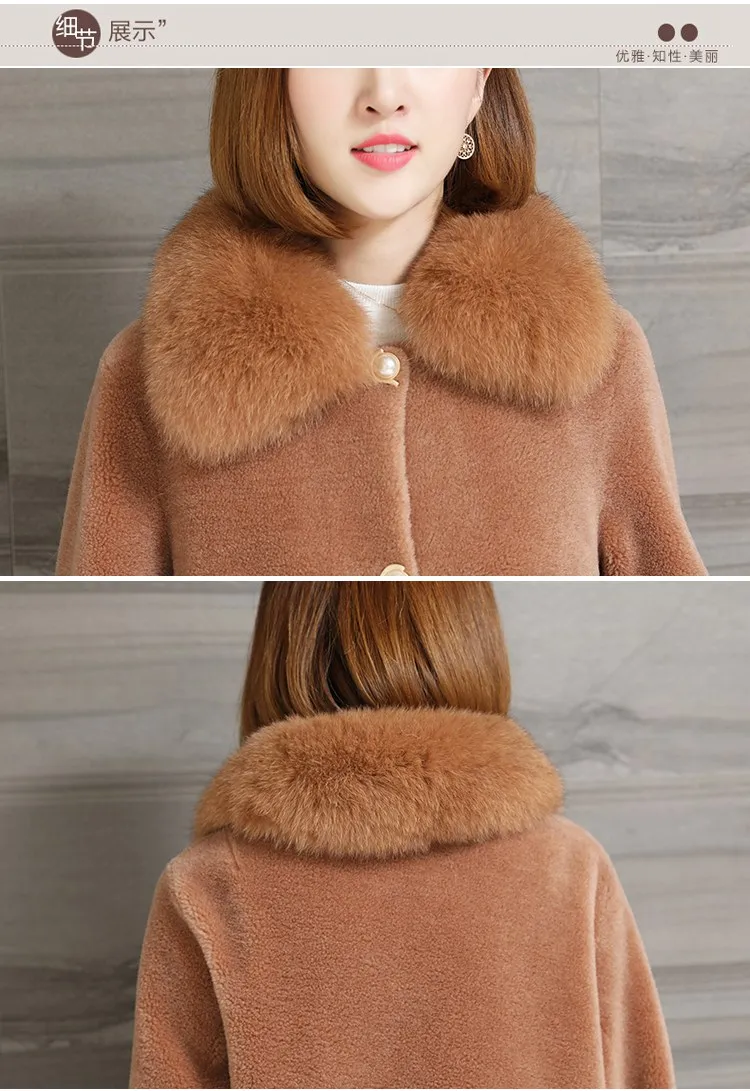 women natural sheep fur coat with real fox fur collar (16)