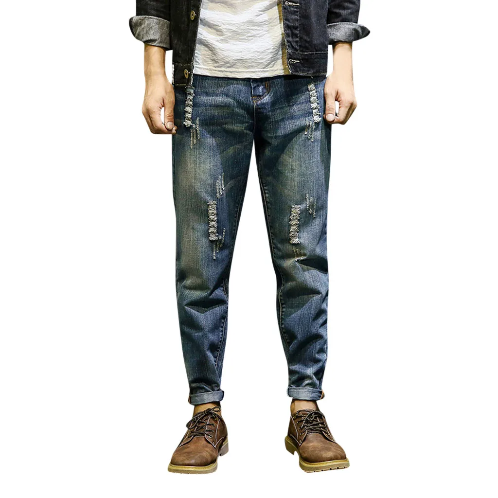 

JAYCOSIN Hot High Quality Fashion Mens Stretch Denim Harem Pants Distressed Freyed Pocket Loose Jeans Trousers Men Pants Jean