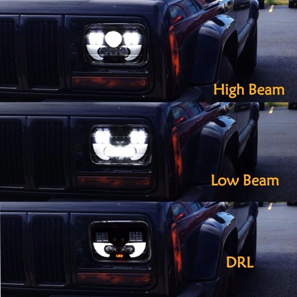 Pair 5X7 Headlights Black Rectangular LED d