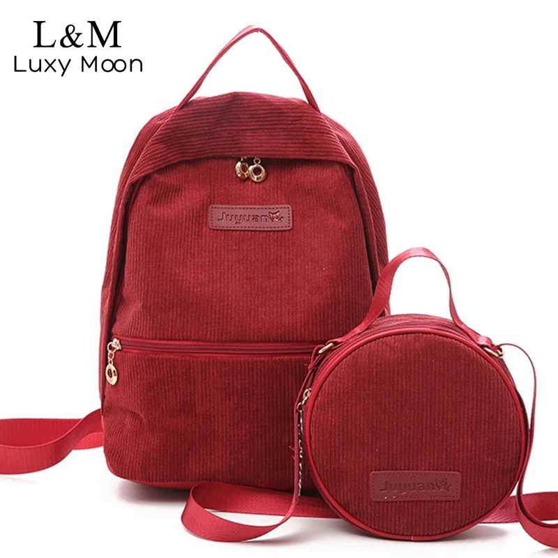 2 unid/set Retro de pana DE LA ESCUELA Mochila para niña Simple diseño las mujeres bolsos de hombro bolsa mujer Mochila 2018 Mochila XA100H