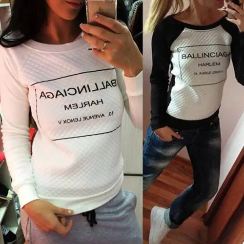 2016 White Black Fashion Women Hoody Spring Autumn Long Sleeve Casual Sweatshirts Women Letter Print Hoodies Moleton Feminine 19