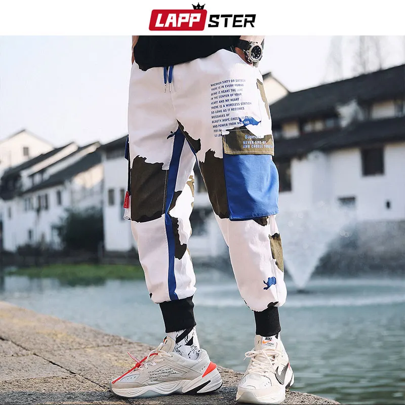 

LAPPSTER Streetwear Camo Cargo Pants Men 2019 Mens Hip Hop Joggers Pants Male Pockets Track Pants Patchwork Designer Trousers