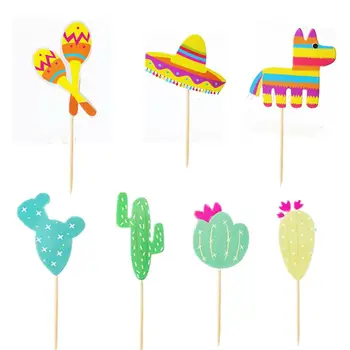 

70 Pcs Mexican Custom Pattern Cupcake Toppers Cake Toppers Maraca Sombrero Cactus Party Cake Picks Decor Set
