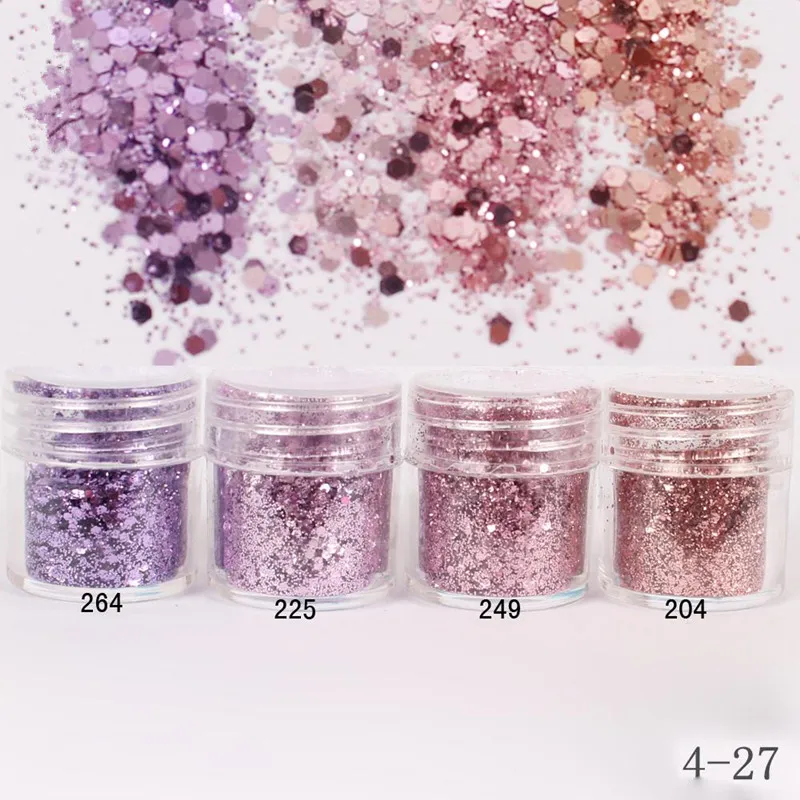

1 Jar/Box 10ml 3D Nail Light Purple Pink Mix Nail Glitter Powder Sequins Powder For Nail Art 4 Colors for Gel Polish