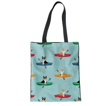 

Holiday Beach Casual Totes DIY Corgi Dog 3D Painting Bags For Girls Women Canvas Bags Eco Friendly Ladies Shopping Tote