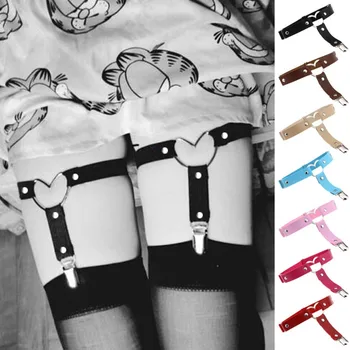 

Black pu leather garter belt women elastic heart leg garter straps emo adjustable thigh harness kawaii punk gothic accessories