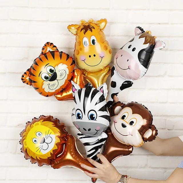 

6pcs/lot handheld Jungle Animal foil Balloons tiger Lion head Helium air Ballon baby birthday party decoration Safari zoo globos