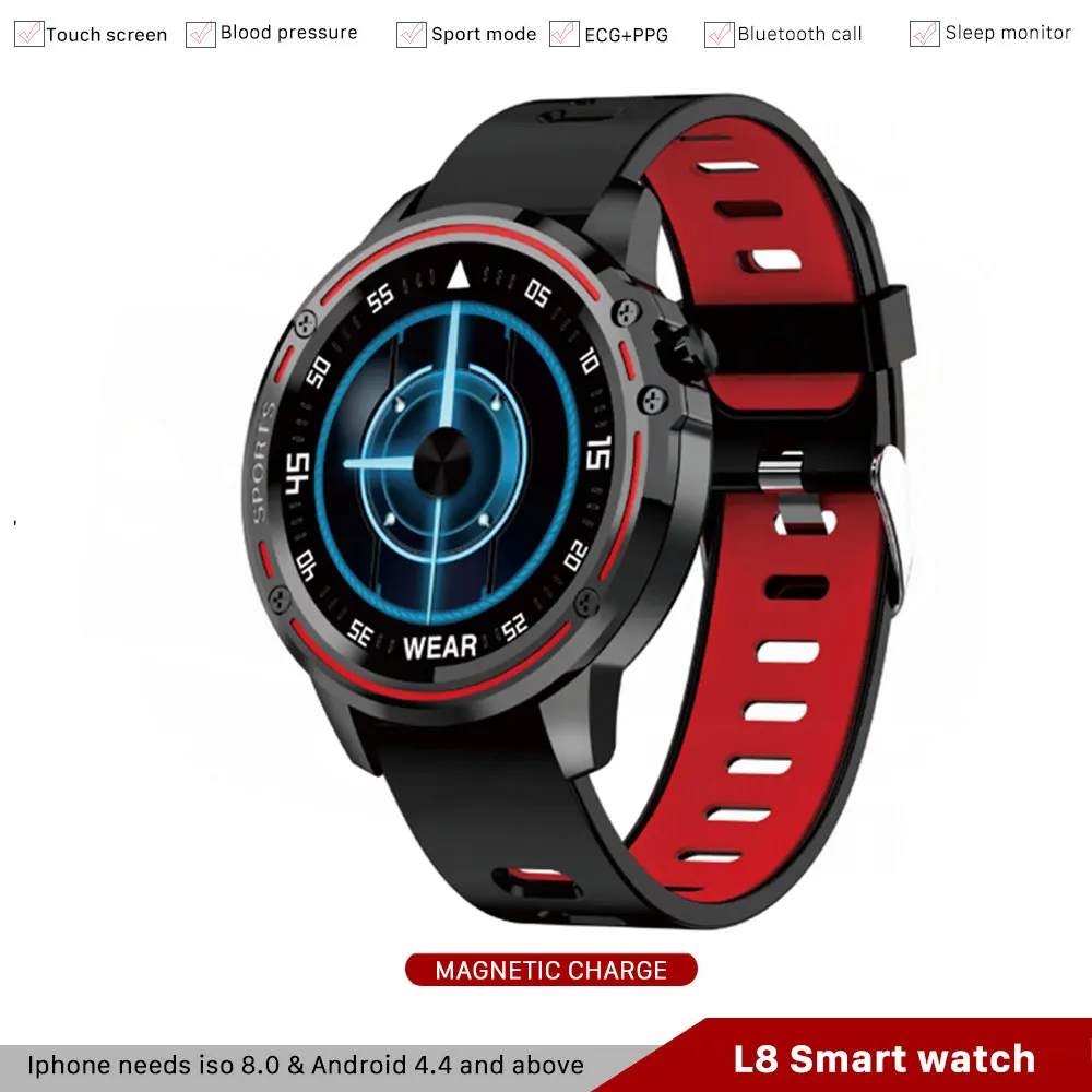 L8 мужские спортивные Смарт часы с измерением давления t ECG PPG Heart Rate IP68
