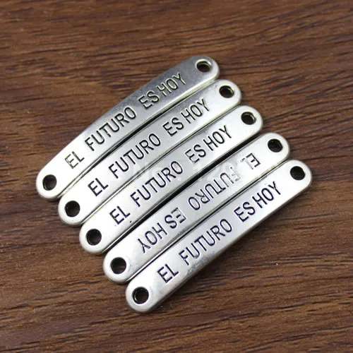 

50pcs/lot Free shipping Antique Silver "EL FUTURO ES HOY" Connectors Pendant Tibetan silver Bracelet Clasps Beads 44x7mm K3008