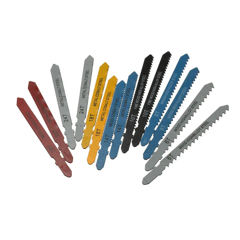 

14pcs Assorted T-shank Jigsaw Blade Set Metal Steel Jigsaw Blade Set Fitting For Plastic Woodworking Tools Top Quality