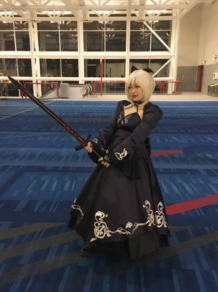 Anime cosplay Customized available Saber Costume Artoria Pendragon Anime Fate Stay Night UBW Fate Zero Sword Cosplay Black Dress (3)