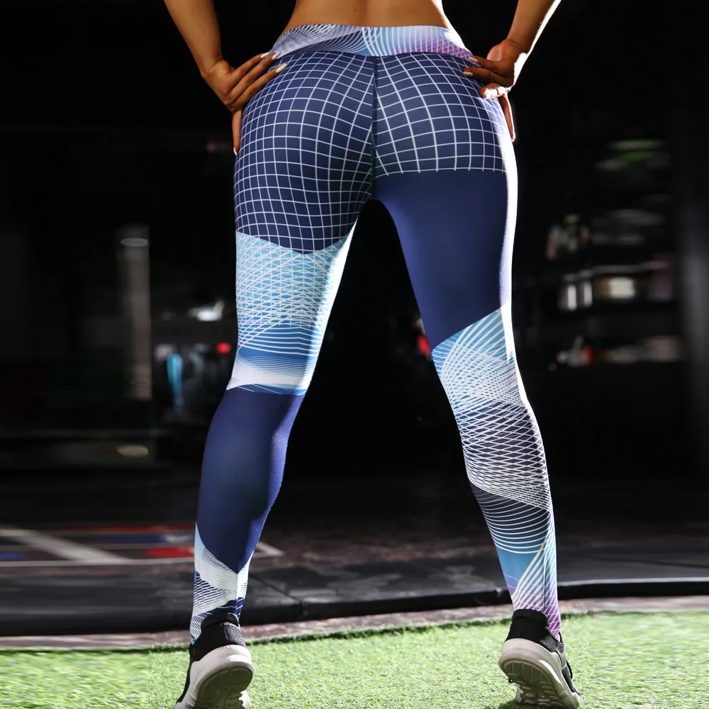 Женские облегающие штаны с высокой талией для йоги с геометрическим принтом, для фитнеса, бега, упражнений, дышащие брюки, спортивные штаны, леггинсы, Леггинсы
