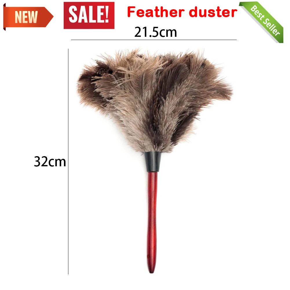 32cm Ostrich Natural Feather Duster Brush Wood Handle Anti-static Cleaning Tool Household Furniturer Car Dust Cleaner