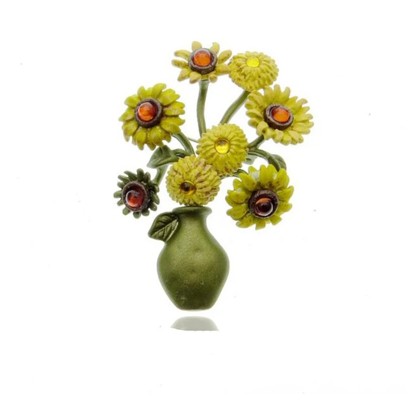 

Vintage brooch jewelry Sunflower brooches Green that bake Paint brooch scarves buckle Accessories Factory wholesale price