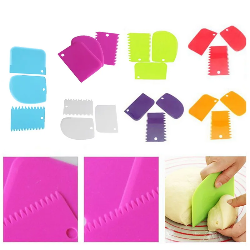 

Urijk 3Pcs/Set Blade Fondant Cake Decoration Tool Multifunction Pastry Cream Butter Spatula Plastic Cake Scraper Set