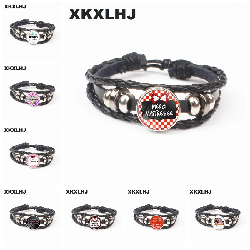 

XKXLHJ Fashion Quote l am a Hostess Who Dechire Leather Bracelet Jewelry Merci Maitresse Glass Cabochon Bracelet Female Gift