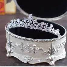 Высокое качество Свадебные невесты цветок кубического циркония девушки с белым покрытием Циркон тиара Корона/повязка на голову для выпускного вечера