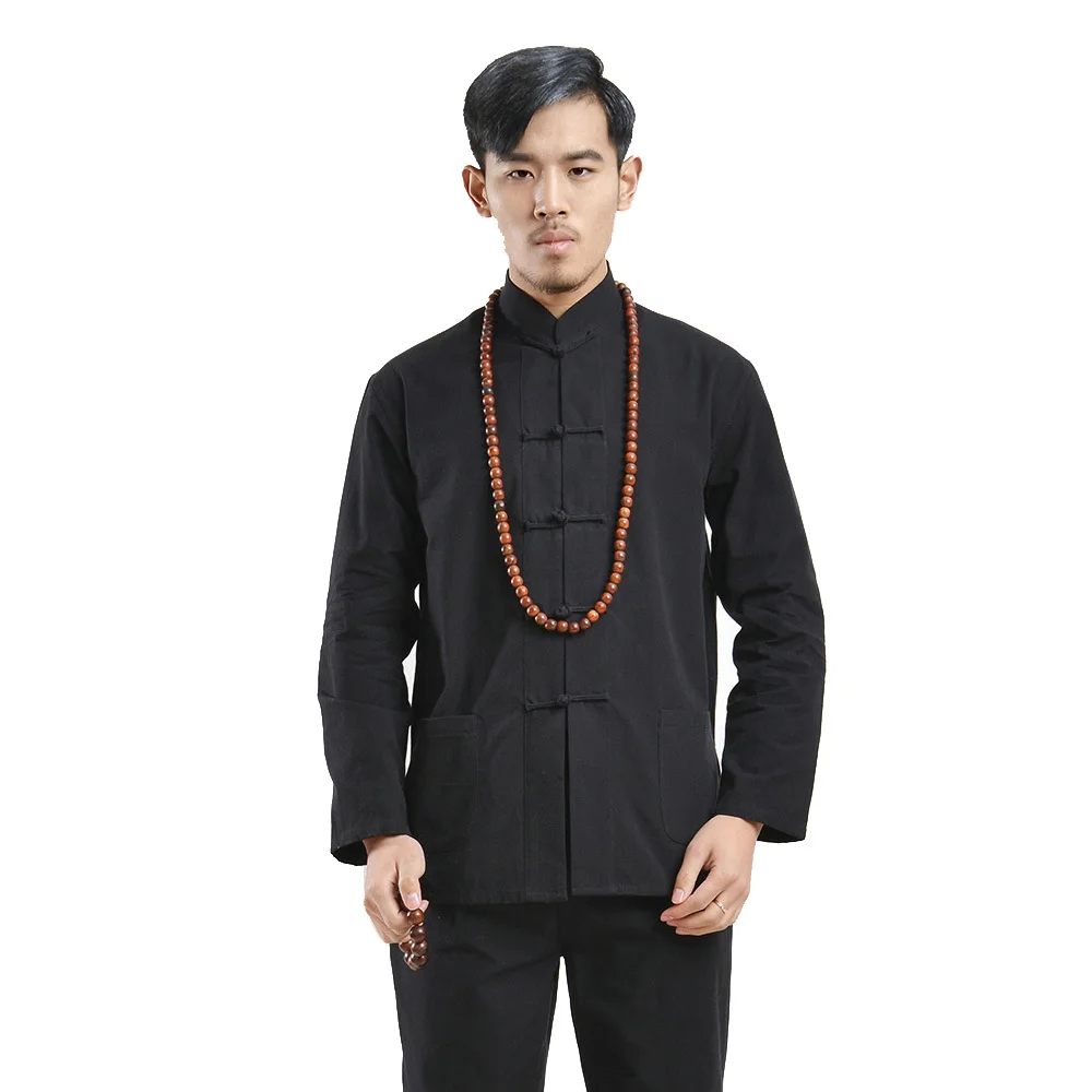 

Long Sleeve 100%Cotton Traditional Chinese Clothes Tang Suit Top Kung Fu Tai Chi Uniform Spring Autumn Shirt Blouse Coat for Men