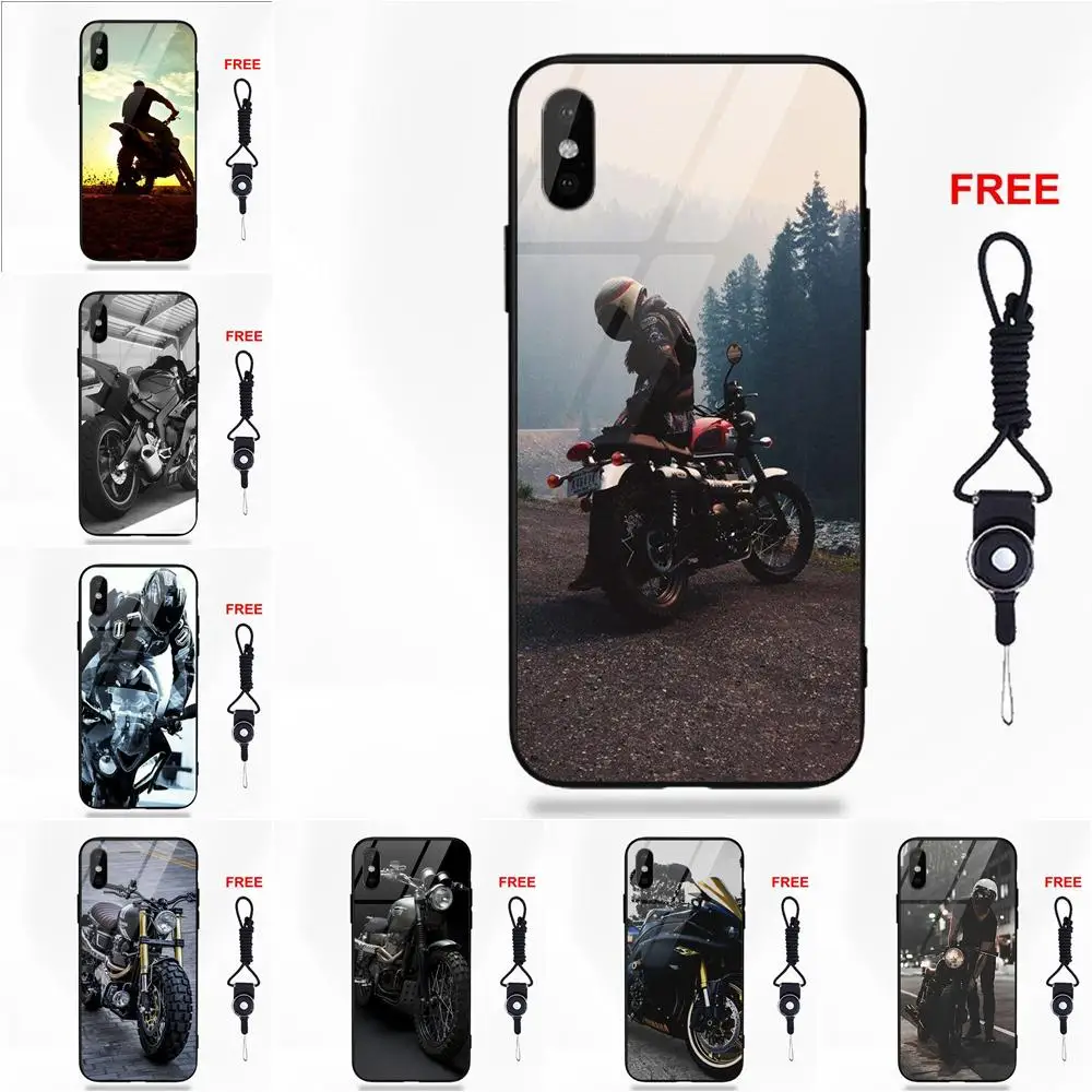 

Cool Motorcycle Motorbike Silicone TPU Frame Tempered Glass Protective For Apple iPhone X XS Max XR 5 5C 5S SE 6 6S 7 8 Plus