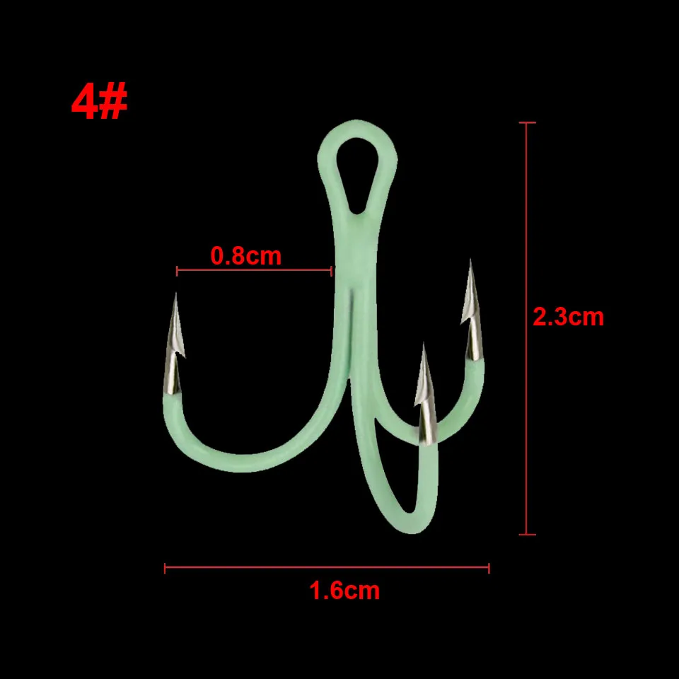 WALK FISH 10PCS/Lot Luminous Treble Fishing Hooks Carbon Steel Barbed Fishhooks Super Sharp Triple Hooks Sea Tackle Accessories - Цвет: 4